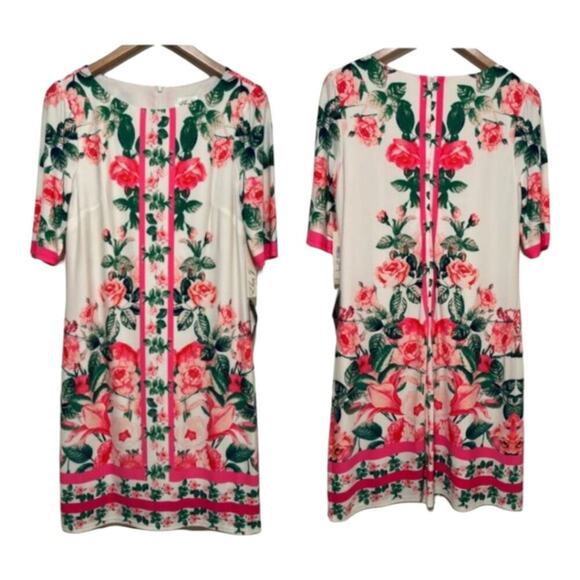 Eliza J Pink and White Floral Stretch Tunic Dress Size 4 Small‎ NWT Retails $128 - Picture 2 of 9
